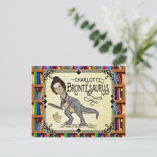 Funny Charlotte Bronte Saurus Dinosaur Book Reader Briefkaart (Staand voorkant)