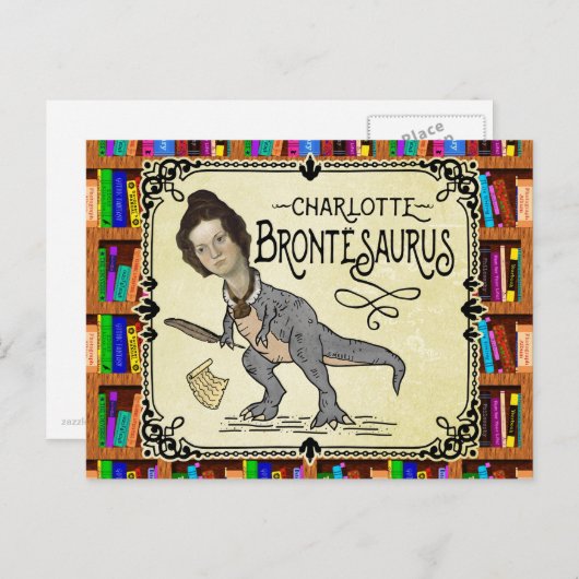 Funny Charlotte Bronte Saurus Dinosaur Book Reader Briefkaart (Voorkant / Achterkant)