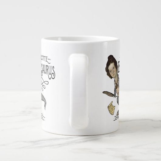 Funny Charlotte Bronte Saurus Dinosaur Book Reader Grote Koffiekop (Achterkant)