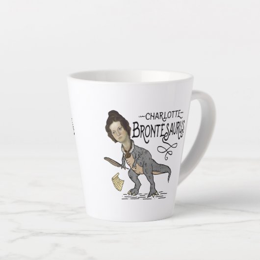 Funny Charlotte Bronte Saurus Dinosaur Book Reader Latte Mok (Rechterhoek)
