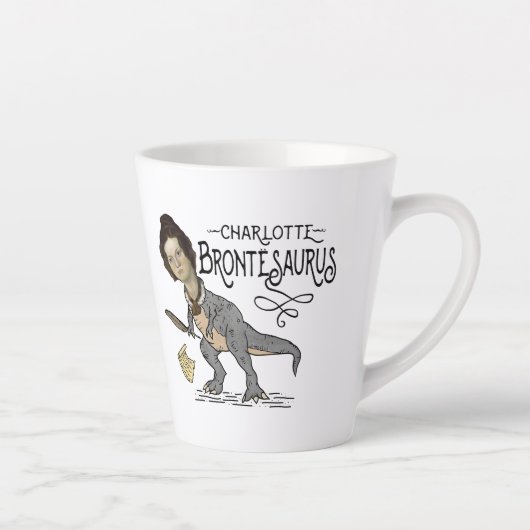Funny Charlotte Bronte Saurus Dinosaur Book Reader Latte Mok (Rechts)