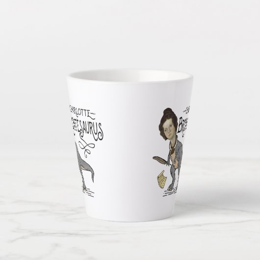 Funny Charlotte Bronte Saurus Dinosaur Book Reader Latte Mok (Voorkant)