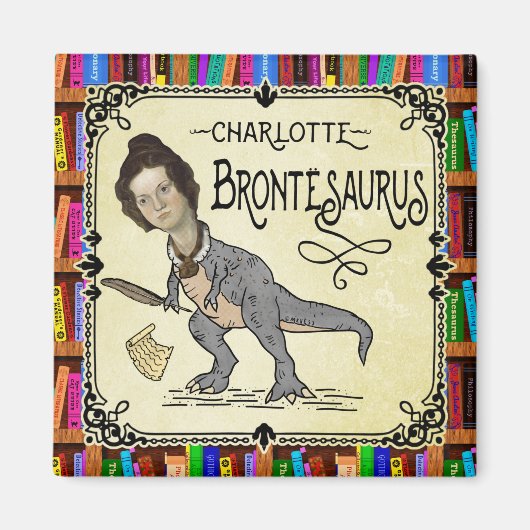 Funny Charlotte Bronte Saurus Dinosaur Book Reader Magneet (Voorkant)