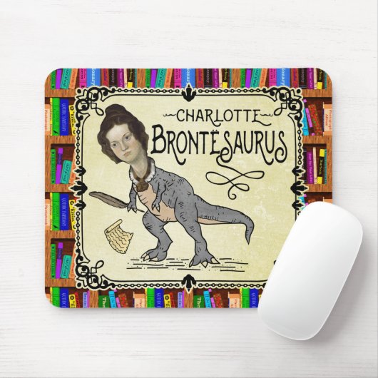 Funny Charlotte Bronte Saurus Dinosaur Book Reader Muismat (Met muis)