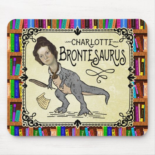 Funny Charlotte Bronte Saurus Dinosaur Book Reader Muismat (Voorkant)
