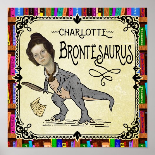 Funny Charlotte Bronte Saurus Dinosaur Book Reader Poster (Voorkant)