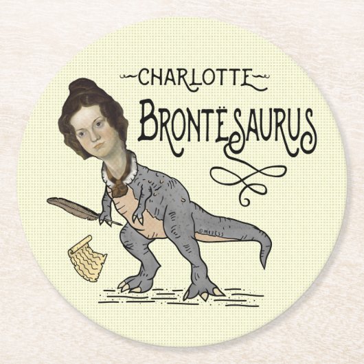 Funny Charlotte Bronte Saurus Dinosaur Book Reader Ronde Kartonnen Onderzetter (Voorkant)