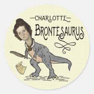 Funny Charlotte Bronte Saurus Dinosaur Book Reader Ronde Sticker