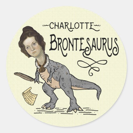 Funny Charlotte Bronte Saurus Dinosaur Book Reader Ronde Sticker (Voorkant)