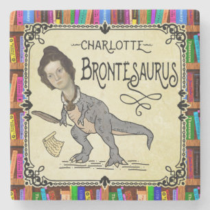 Funny Charlotte Bronte Saurus Dinosaur Book Reader Stenen Onderzetter