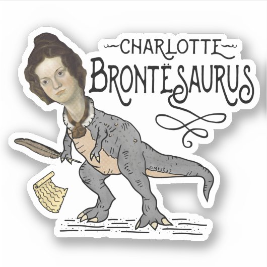Funny Charlotte Bronte Saurus Dinosaur Book Reader Sticker (Voorkant)