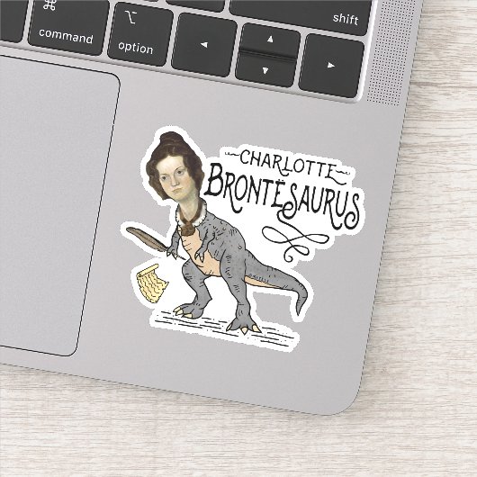 Funny Charlotte Bronte Saurus Dinosaur Book Reader Sticker (Detail)