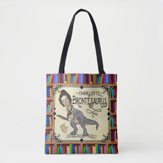 Funny Charlotte Bronte Saurus Dinosaur Book Reader Tote Bag (Voorkant)