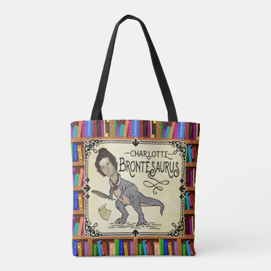 Funny Charlotte Bronte Saurus Dinosaur Book Reader Tote Bag (Achterkant)