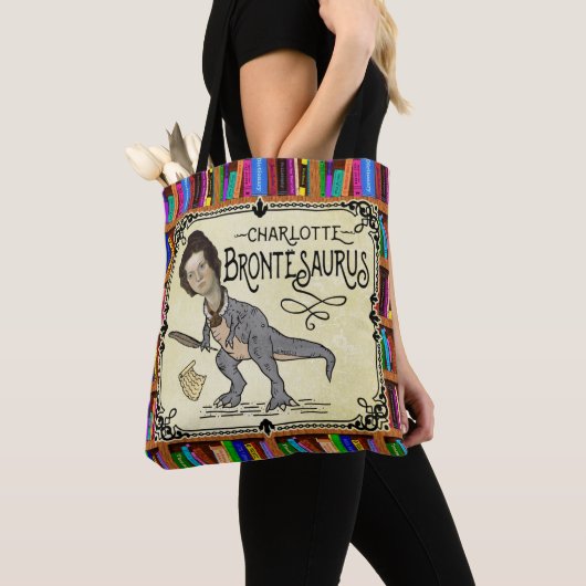 Funny Charlotte Bronte Saurus Dinosaur Book Reader Tote Bag (Dichtbij)