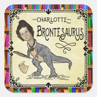Funny Charlotte Bronte Saurus Dinosaur Book Reader Vierkante Sticker