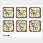 Funny Charlotte Bronte Saurus Dinosaur Book Reader Vierkante Sticker (Vel)