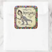 Funny Charlotte Bronte Saurus Dinosaur Book Reader Vierkante Sticker (Tas)