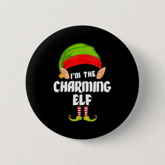 Funny Charming Elf Matching Family Group Pj Christ Ronde Button 5,7 Cm (Voorkant)