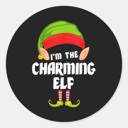 Funny Charming Elf Matching Family Group Pj Christ Ronde Sticker (Voorkant)