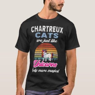 Funny Chartreux Cats Design Retro Eenhoorn  T-shirt