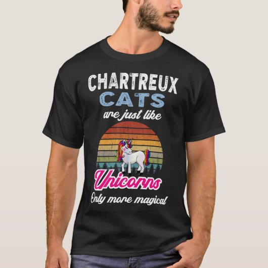 Funny Chartreux Cats Design Retro Eenhoorn T-shirt (Voorkant)