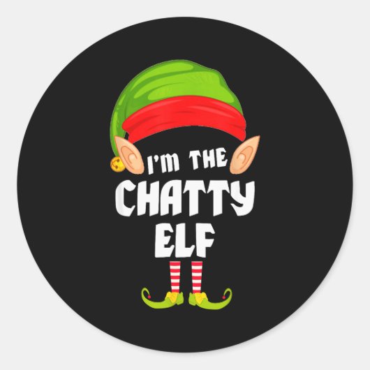 Funny Chatty Elf Matching Family Group Pj Christma Ronde Sticker (Voorkant)