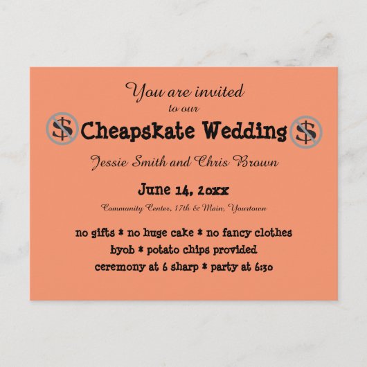 Funny Cheapskate Wedding Invitation Uitnodiging Briefkaart (Voorkant)
