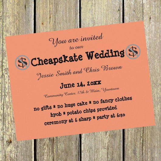 Funny Cheapskate Wedding Invitation Uitnodiging Briefkaart