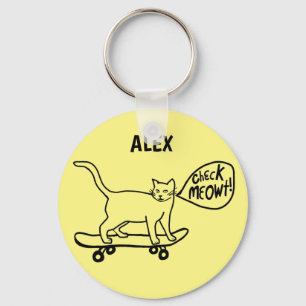 Funny Check MEOWT Skateboarding Cat CUSTOM Sleutelhanger