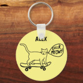 Funny Check MEOWT Skateboarding Cat CUSTOM Sleutelhanger (Voorkant)