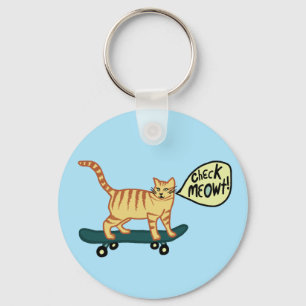 Funny Check MEOWT Skateboarding Cat Sleutelhanger