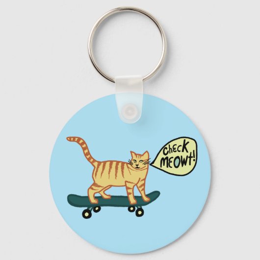 Funny Check MEOWT Skateboarding Cat Sleutelhanger (Voorkant)