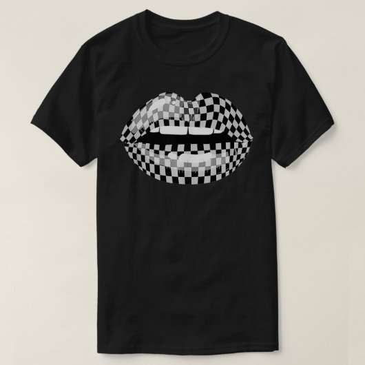 Funny Checkered Black White Lip Gift Cute Checkerb T-shirt (Design voorkant)