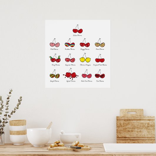 Funny Cheeky Cherries Cute Twins Nursery Art Print (Keuken)