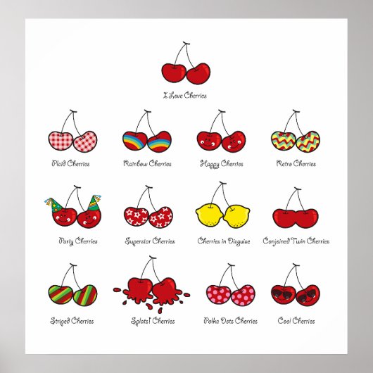 Funny Cheeky Cherries Cute Twins Nursery Art Print (Voorkant)