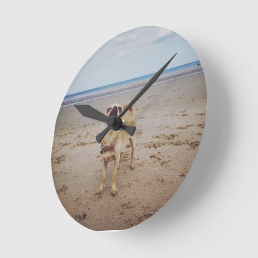 Funny cheeky chihuahua strand ronde klok (Hoek)