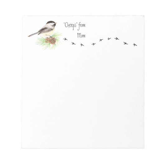Funny "Cheeps from mama" Chickadee, Bird Tracks Notitieblok (Voorkant)