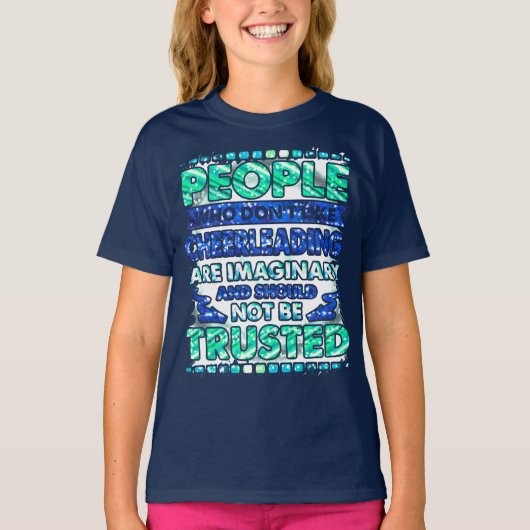 Funny Cheerleader Quote in Paars en Blue T-Shirt (Voorkant)