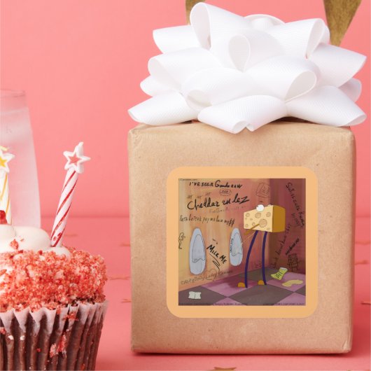 Funny Cheese Bathroom Comic Crafting Vierkante Sticker (Feest)