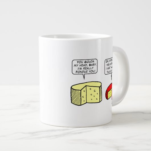 Funny Cheese Lovers Cartoon Art Turophiles Grote Koffiekop (Voorkant rechts)