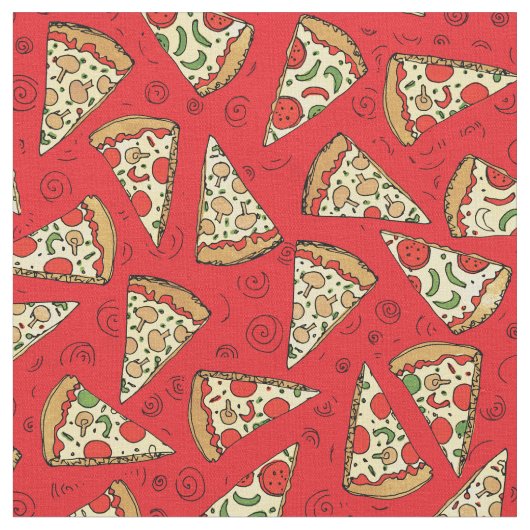 Funny Cheese Pizza Slice Red Pattern Stof (Close Up)