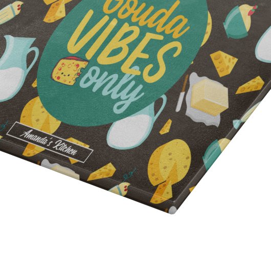 Funny Cheese Pun  Retro Dairy Food Pattern Snijplank (Hoek)