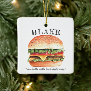 Funny Cheeseburger Burger   Kerst van monogram Keramisch Ornament