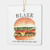 Funny Cheeseburger Burger | Kerst van monogram Keramisch Ornament (Links)