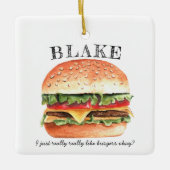Funny Cheeseburger Burger | Kerst van monogram Keramisch Ornament (Voorkant)