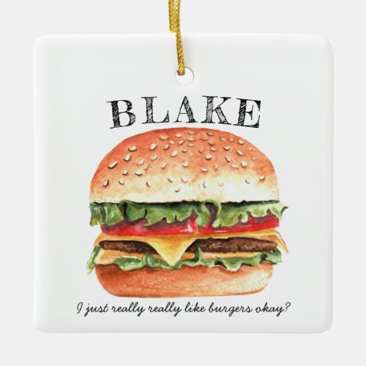Funny Cheeseburger Burger | Kerst van monogram Keramisch Ornament (Voorkant)