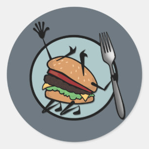 FUNNY CHEESEBURGER GRAPHIC ROUND MATTE STICKKERS RONDE STICKER