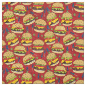 Funny Cheeseburger over het rode voedselpatroon Stof (Swatch)