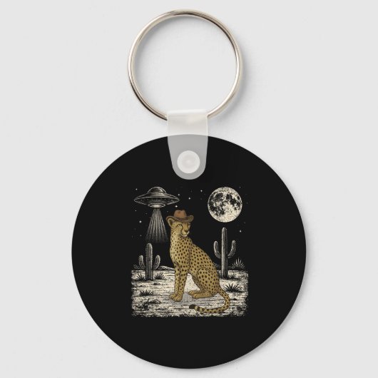 Funny Cheetah Cowboy Western Ufo Safari Animal  Sleutelhanger (Voorkant)